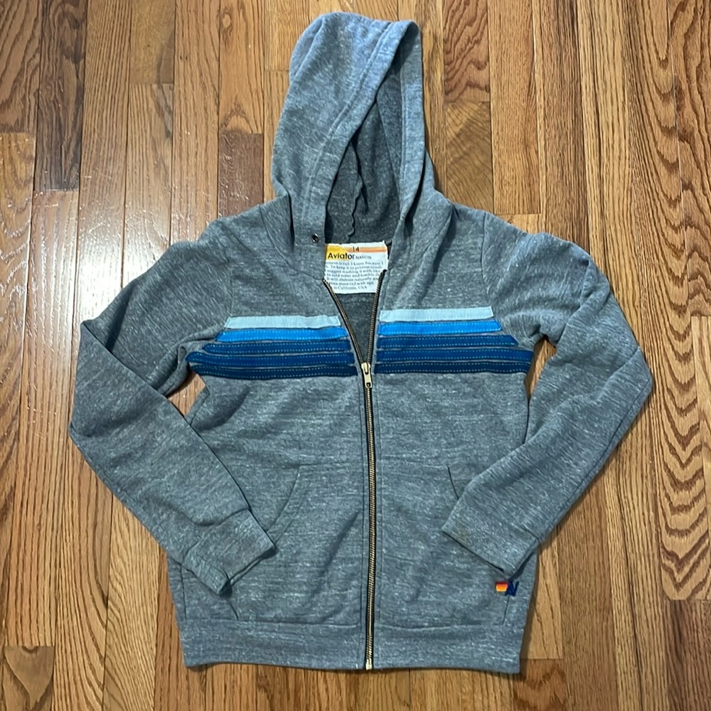 Aviator Nation blue striped zip hoodie